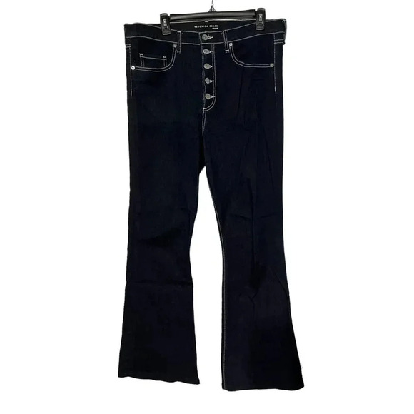 Veronica Beard Beverly High Rise Skinny Flare Jean Button Fly Tumble Topstitch - Picture 2 of 7